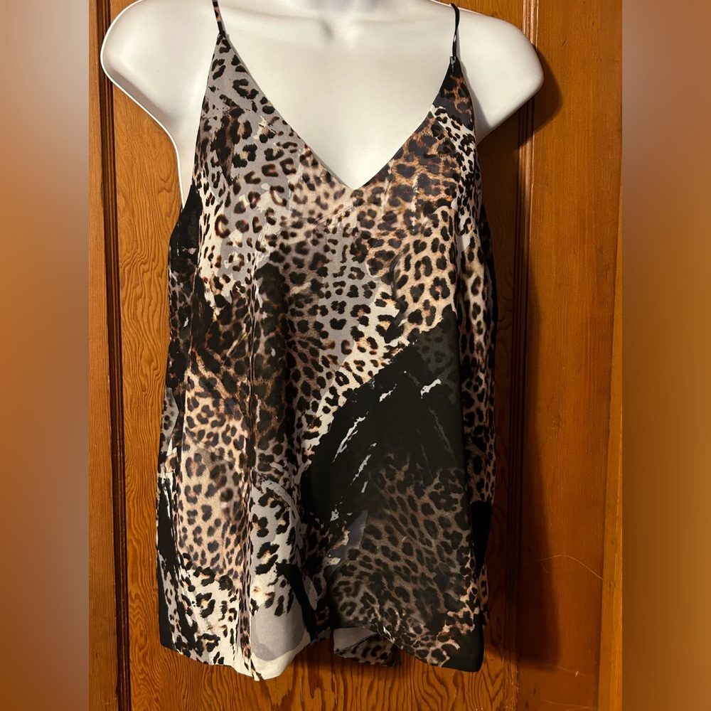 Bebe Woven Leopard Strap Back Tank Top